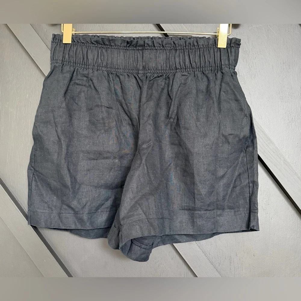 NWT Quince 100% European Linen High Waisted Shorts in Black, Size Small - Picture 5 of 10